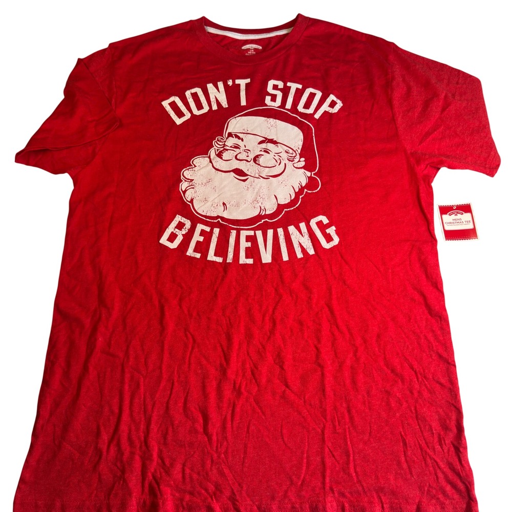 Holiday Time Christmas Tee Red Heather Cotton Blend Santa Graphic Large NWT